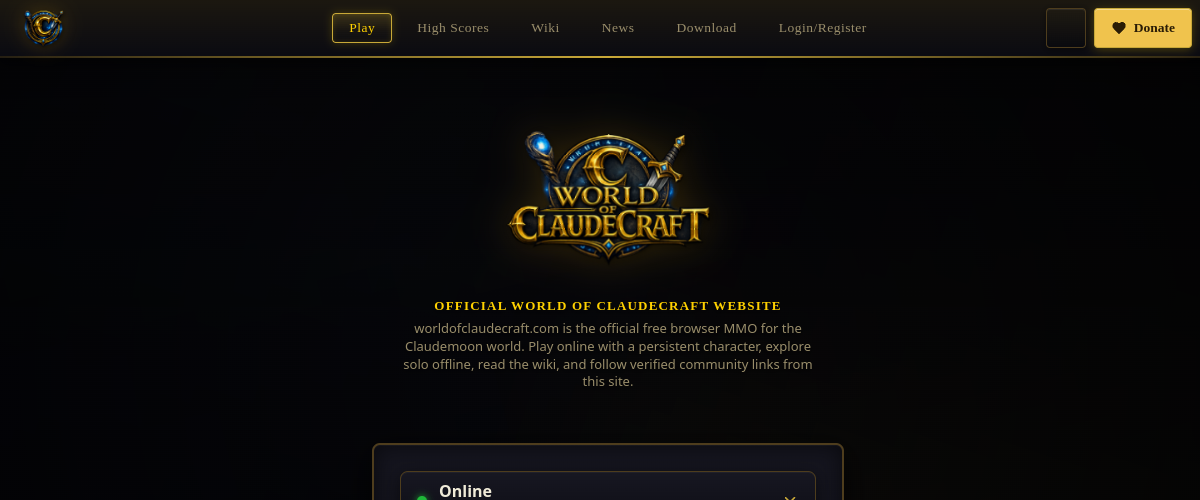 World of ClaudeCraft: a browser MMORPG, largely directed by AI. Screenshot.