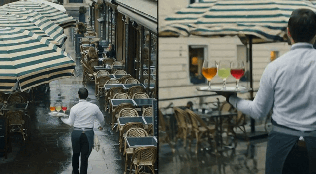 Split-screen video of café scene